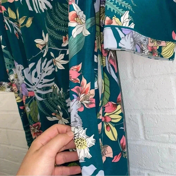 Miss Elaine Size Large Zip Up Dress - Floral Pattern with Pockets Green Colorful - Picture 7 of 13